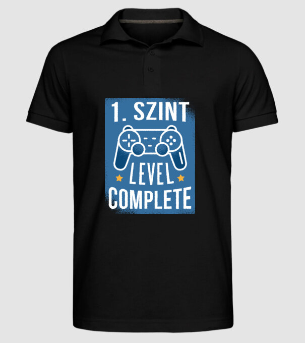 1. szint level completed minta fekete pólón