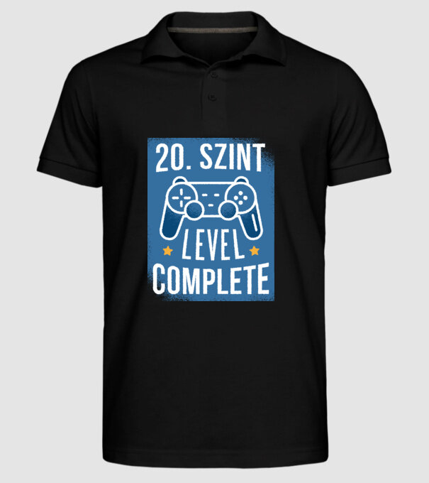 20. szint level completed minta fekete pólón