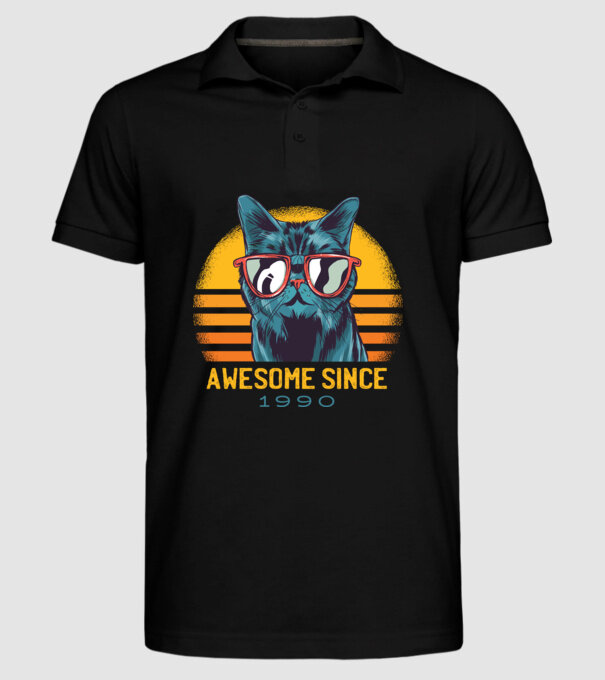 Awesome since 1990 Cat Cicás póló minta fekete pólón