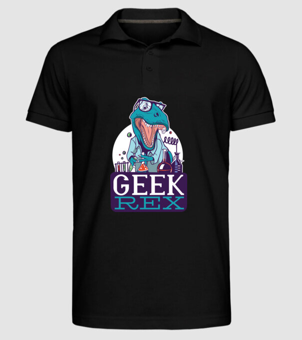 Geek Rex Dinoszaurusz póló minta fekete pólón