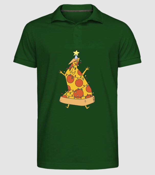 Pizza Karácsonyfa minta sötétzöld pólón