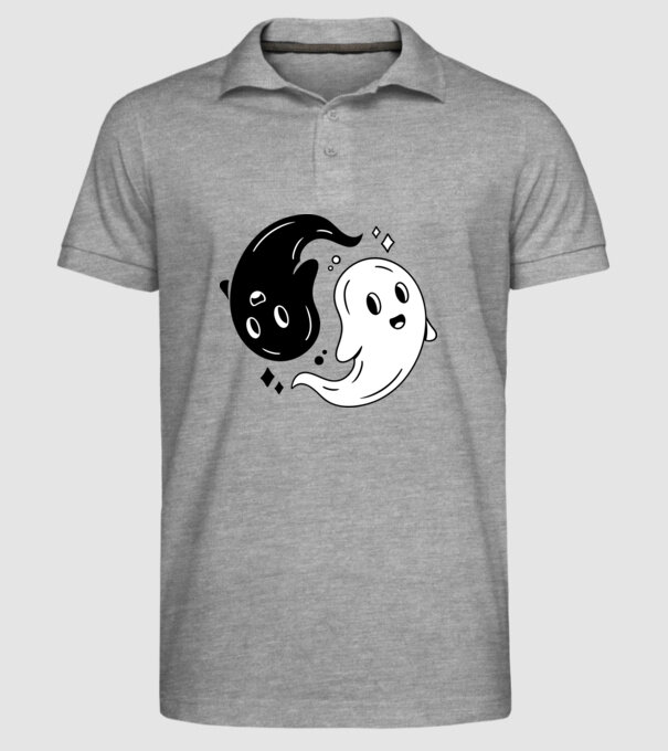 Ying Yang Szellemek Halloween minta szürke pólón