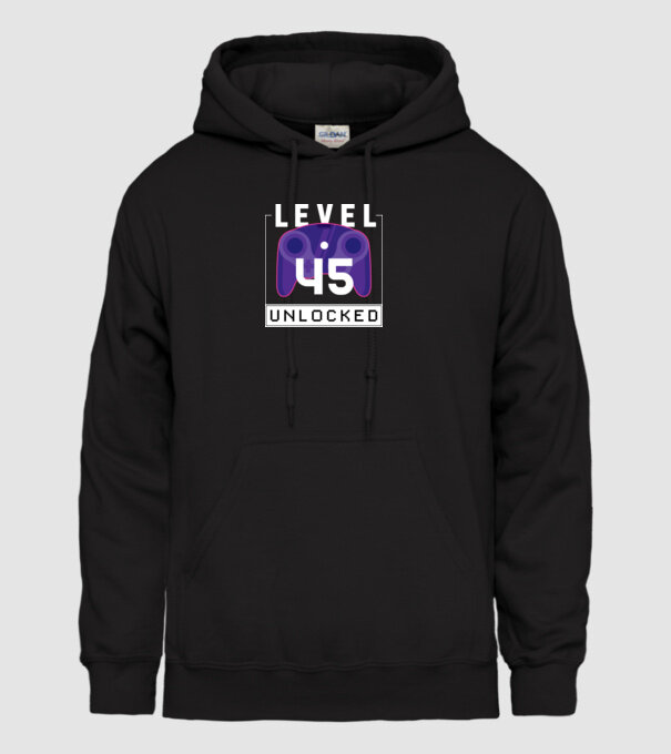 Level 45 Unlocked Gamer Születésnap minta fekete pólón