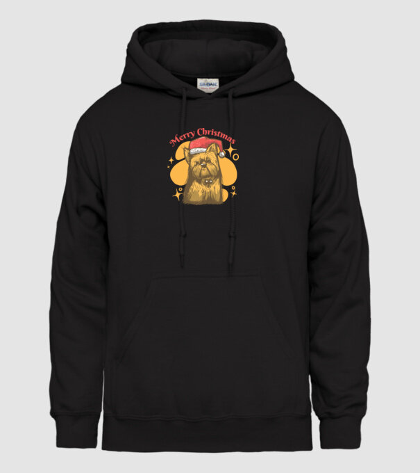 Yorkie Karácsony minta fekete pólón