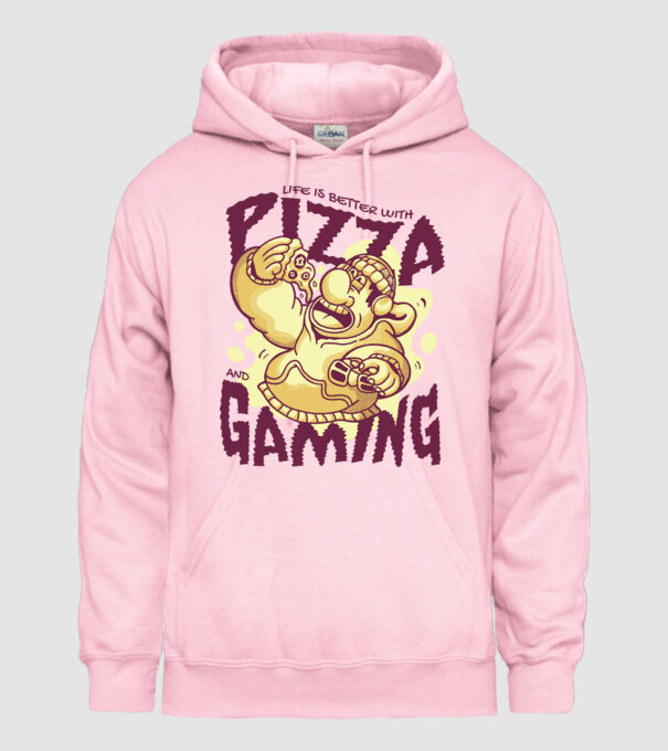 Pizza és játék minta világos rózsaszín pólón