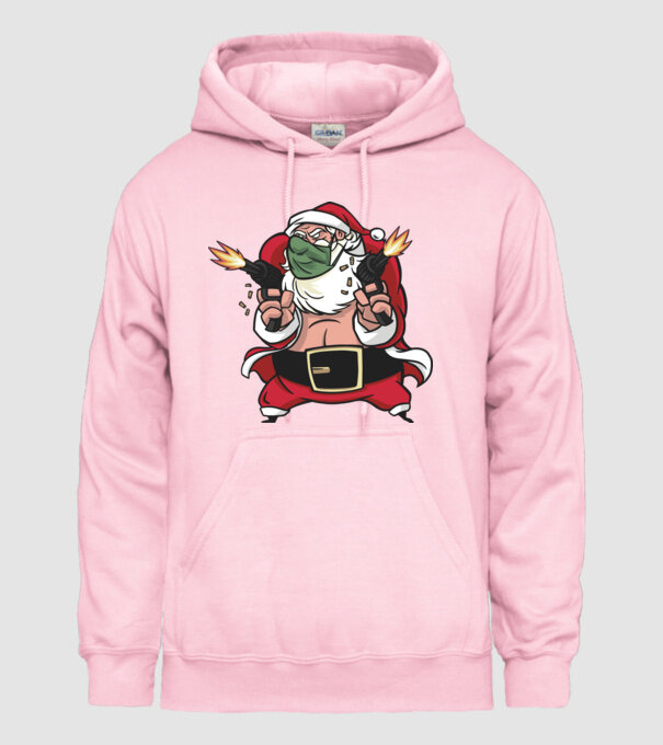 Santa fegyverrel minta világos rózsaszín pólón