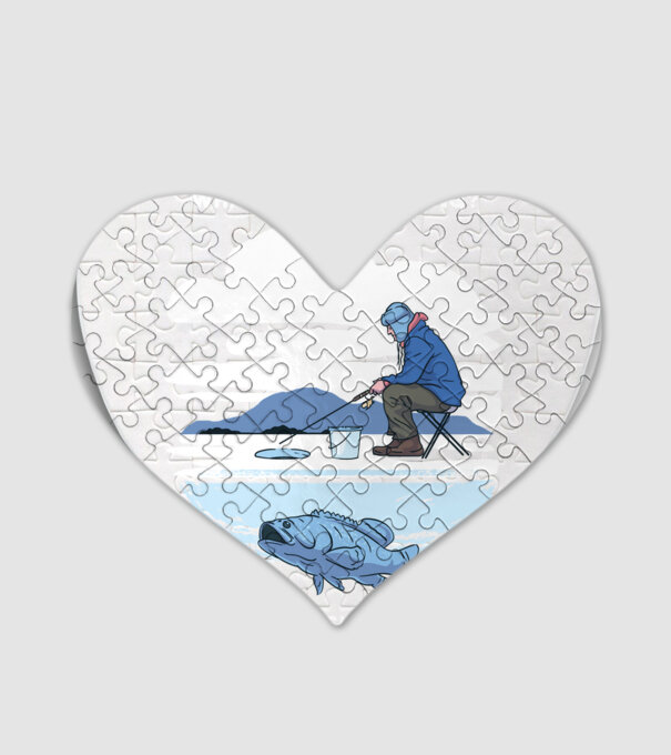 Ice Fishing minta fehér pólón