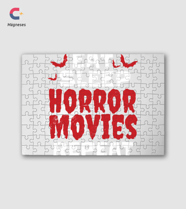 Eat Sleep Horror Movies Repeat minta fehér pólón
