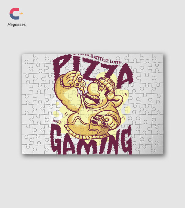 Pizza és játék minta fehér pólón