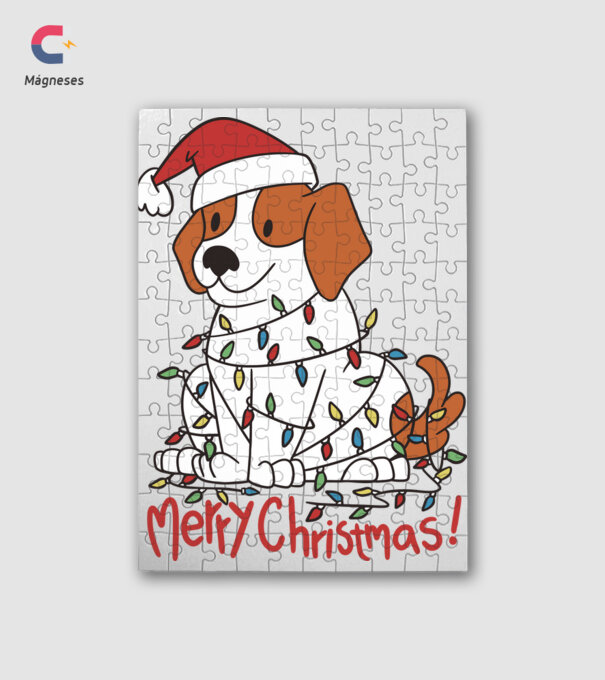 Beagle Boldog Karácsonyt! minta fehér pólón