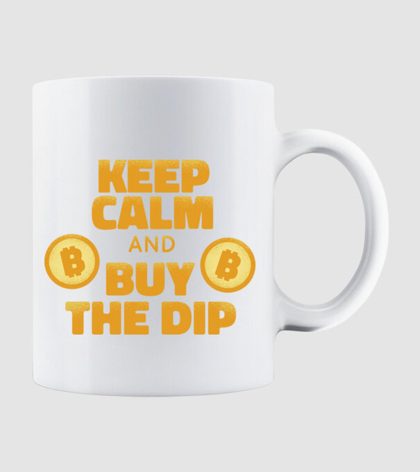 Keep calm and buy the dip Bitcoin minta fehér pólón