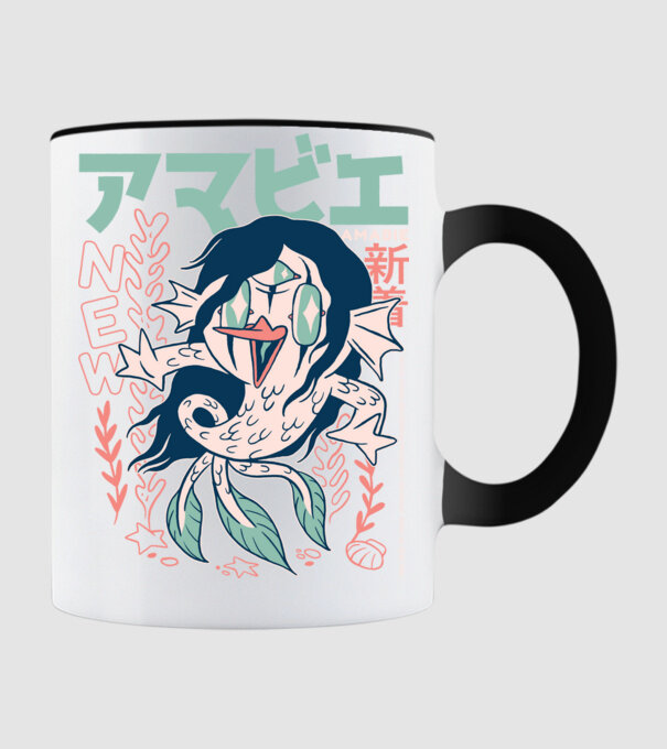Amabie Yokai minta fekete pólón