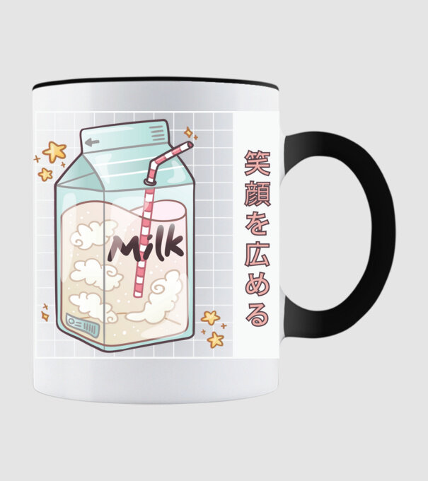 Japán tej minta fekete pólón