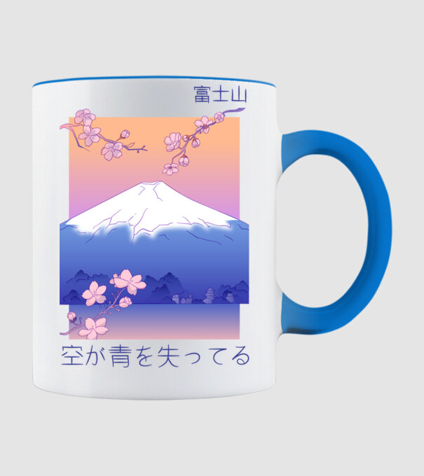 Anime Vaporwave hegy minta világoskék pólón