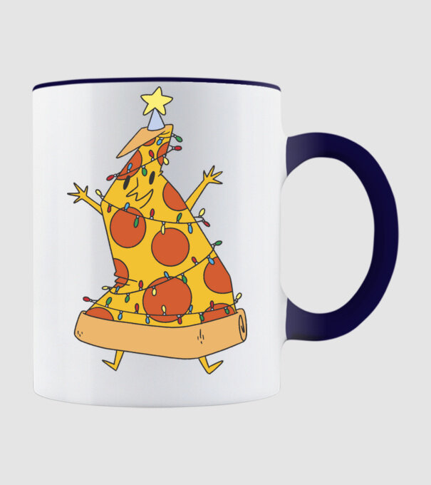 Pizza Karácsonyfa minta sötétkék pólón