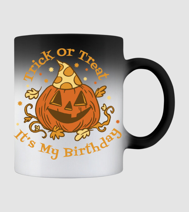 Trick or Treat It's my Birthday Halloween minta fekete pólón