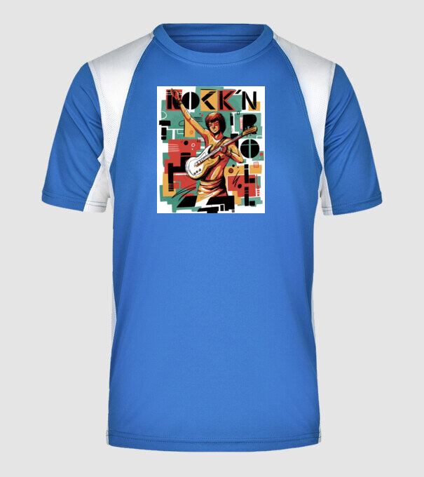 Rock n Roll színes minta királykék pólón