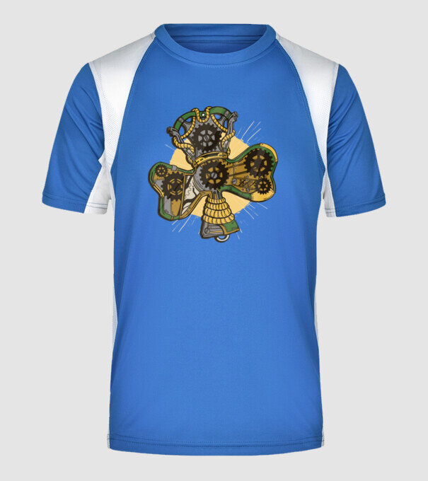 Steampunk lóhere minta királykék pólón