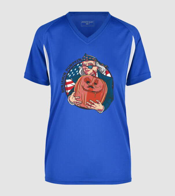 Benjamin Franklin minta királykék pólón