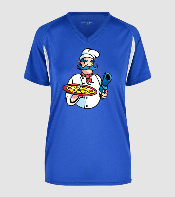 Veszélyes pizza minta királykék pólón