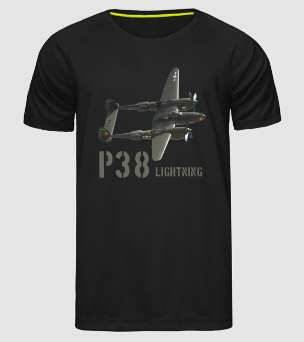 P38 LIGHTNING minta fekete pólón