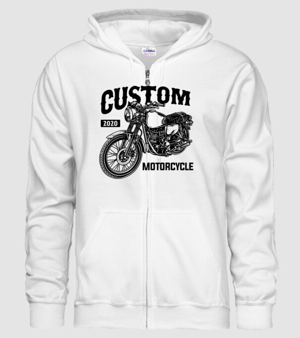 Motorcycle minta fehér pólón