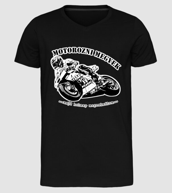 MOTOROZNI MEGYEK minta fekete pólón