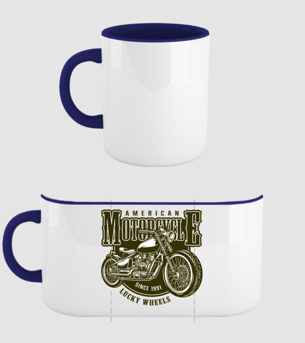 Motorcycle minta sötétkék pólón