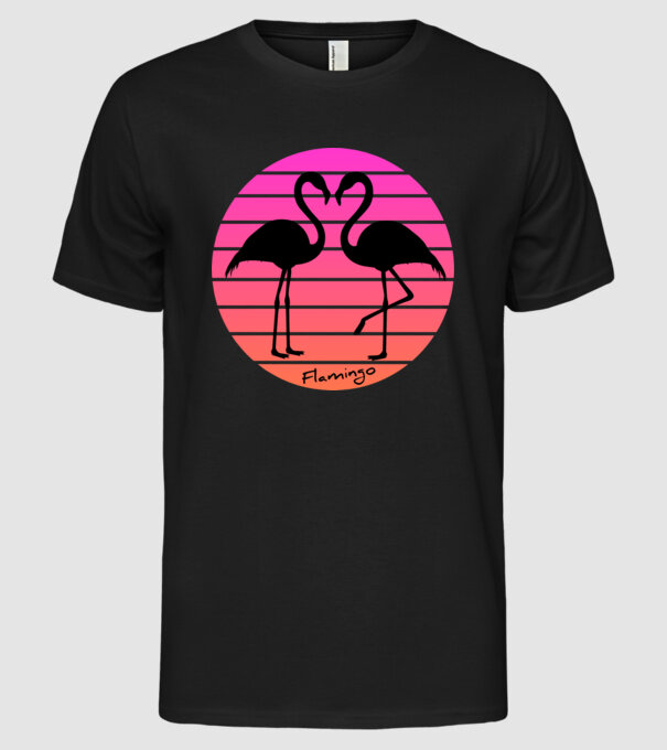 Flamingo minta fekete pólón