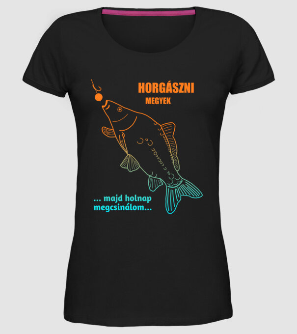 Horgászni megyek minta fekete pólón