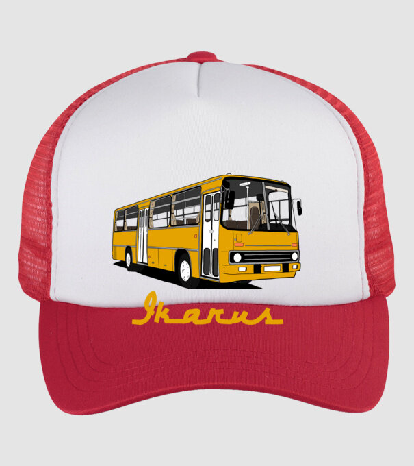 Busz minta fehér/piros pólón