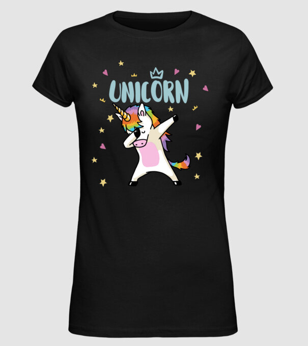 unikornis minta fekete pólón