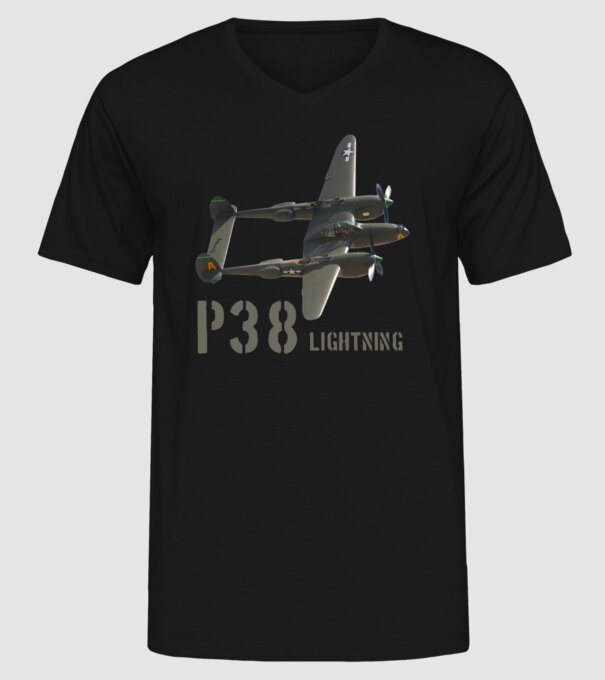P38 LIGHTNING minta fekete pólón