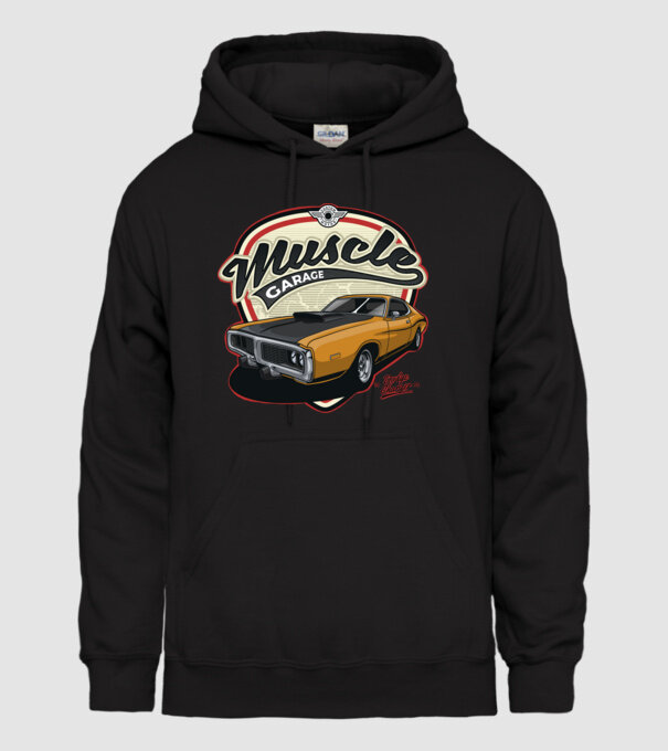 muscle car minta fekete pólón