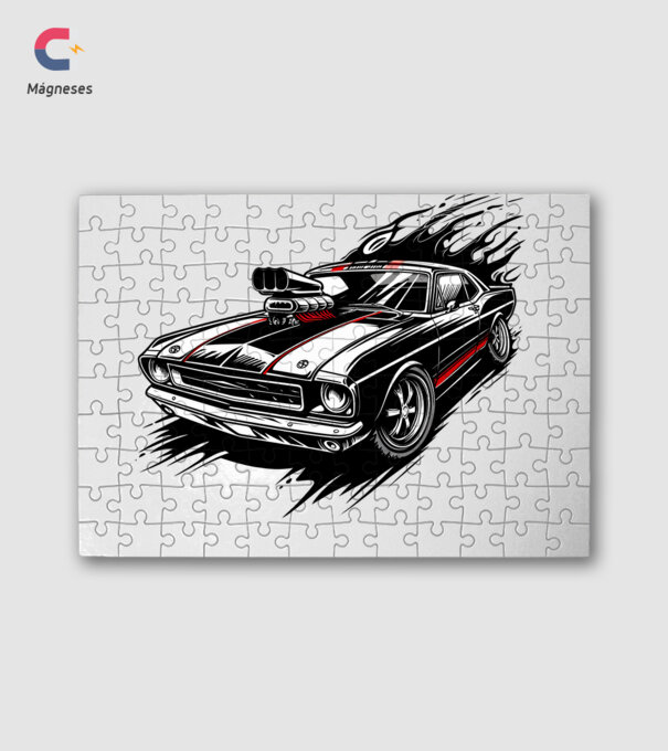 Muscle car minta fehér pólón