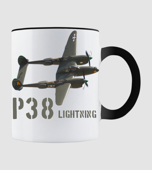 P38 LIGHTNING minta fekete pólón