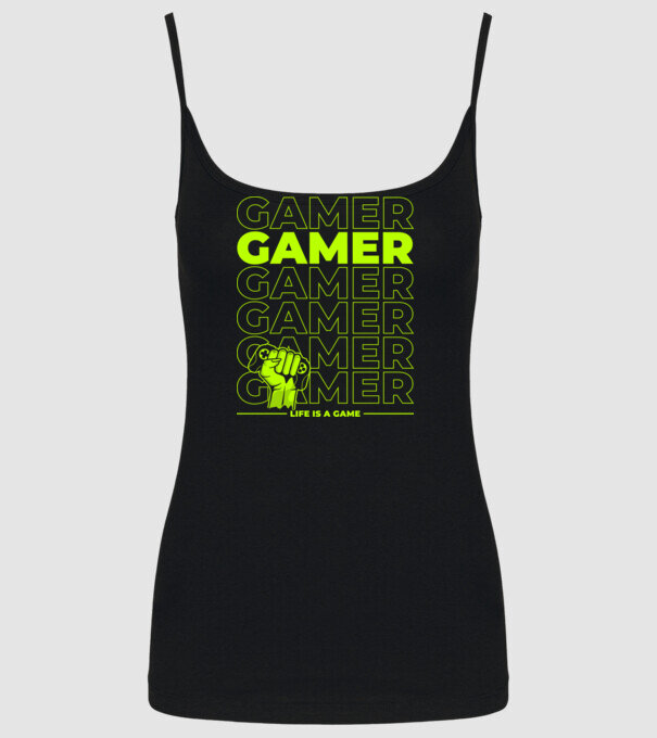 gamer minta fekete pólón