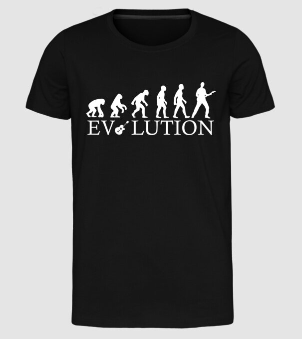 Evolúció gitáros, zenész színezhető minta fekete pólón