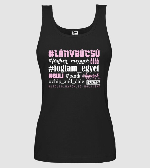 Hashtag lánybúcsú színezhető minta fekete pólón