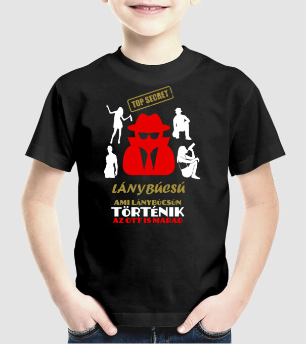 Top secret lánybúcsú színezhető minta fekete pólón