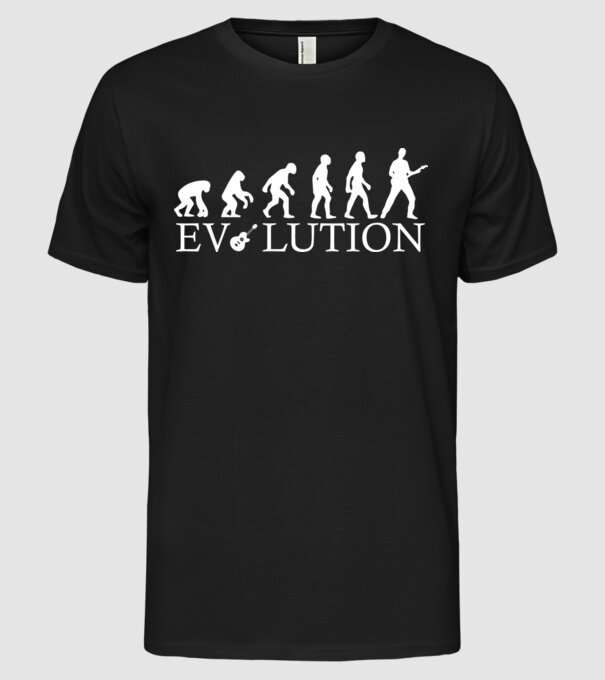 Evolúció gitáros, zenész színezhető minta fekete pólón