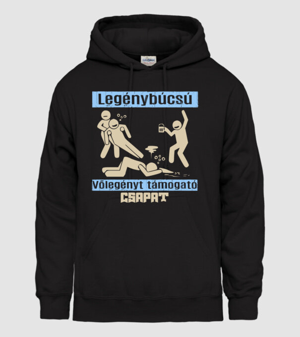 Legénybúcsú vőlegényt támogató csapat minta fekete pólón
