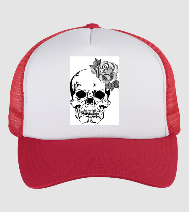 Skull Flower minta fehér/piros pólón