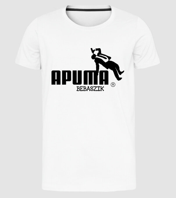 Apuma bebaszik vicces Puma márkaparódia legénybúcsúra minta fehér pólón