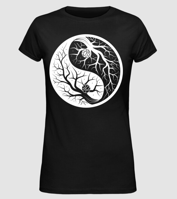 Jin Jang yin yang fa színezhető minta fekete pólón