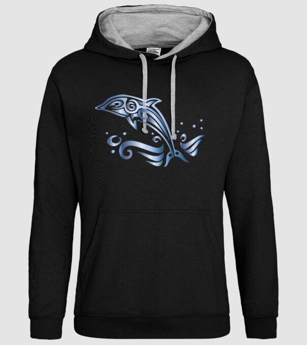 ezüst delfin minta fekete pólón