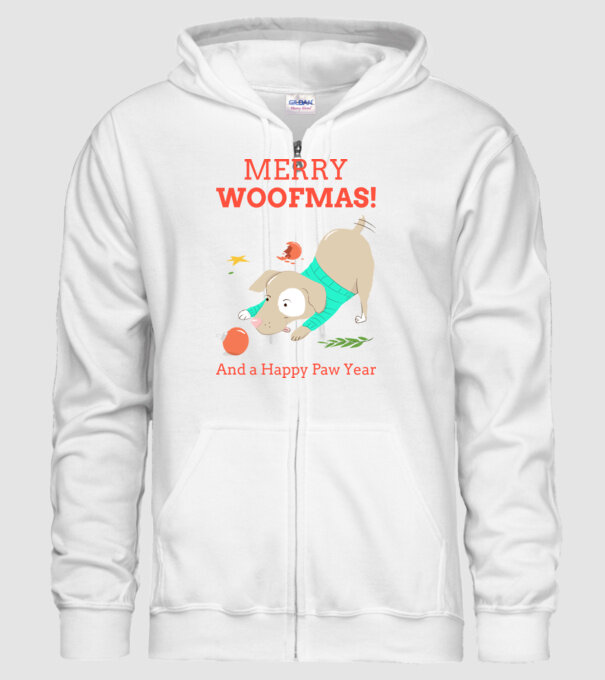 Merry Woofmas and a Happy Paw Year minta fehér pólón