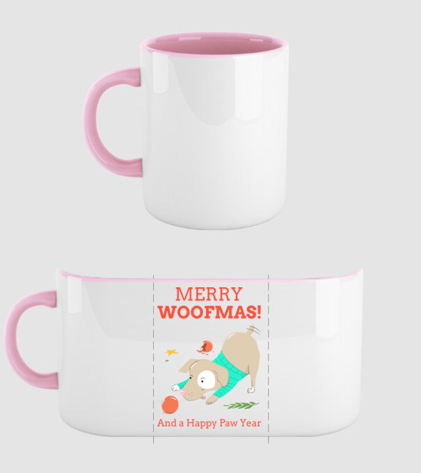 Merry Woofmas and a Happy Paw Year minta világos rózsaszín pólón