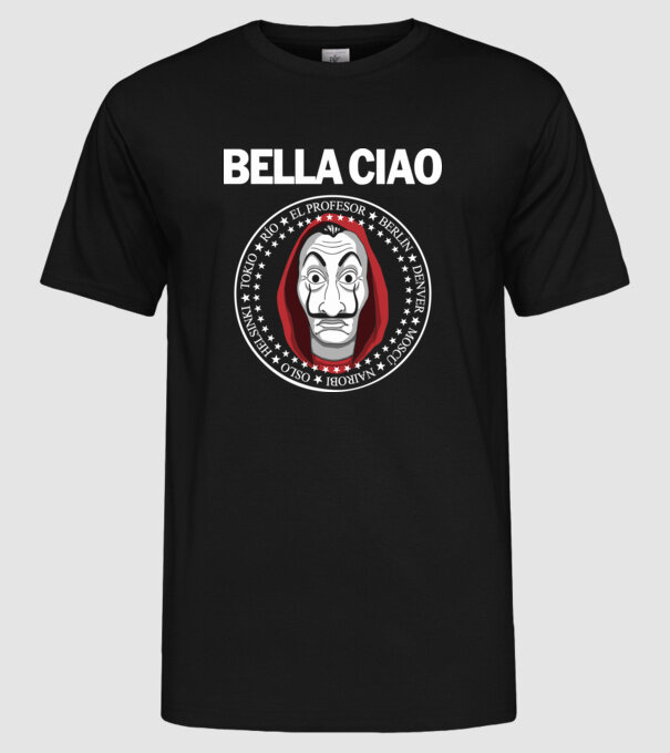 Bella Ciao Money Heist minta fekete pólón