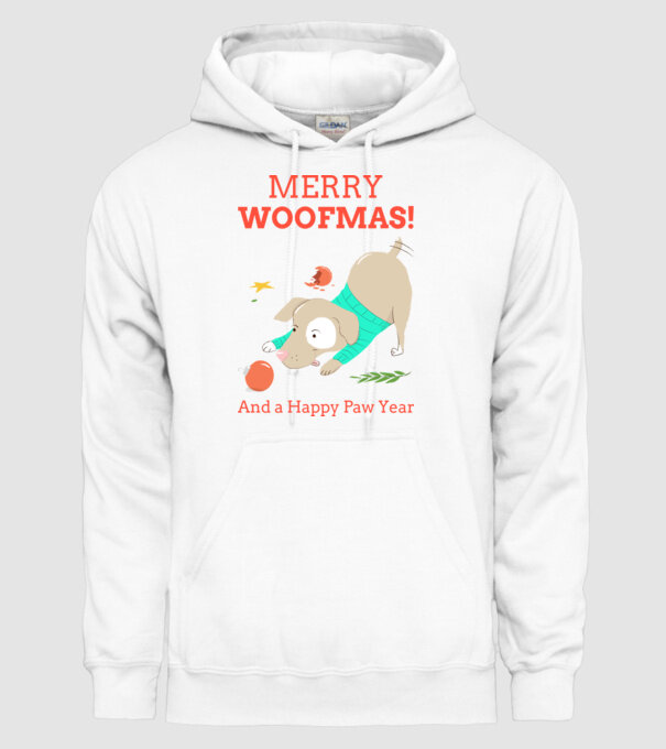 Merry Woofmas and a Happy Paw Year minta fehér pólón